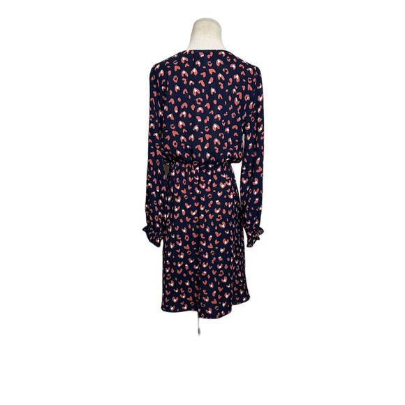 Glam navy blue animal print long sleeves dress size M - Picture 2 of 12
